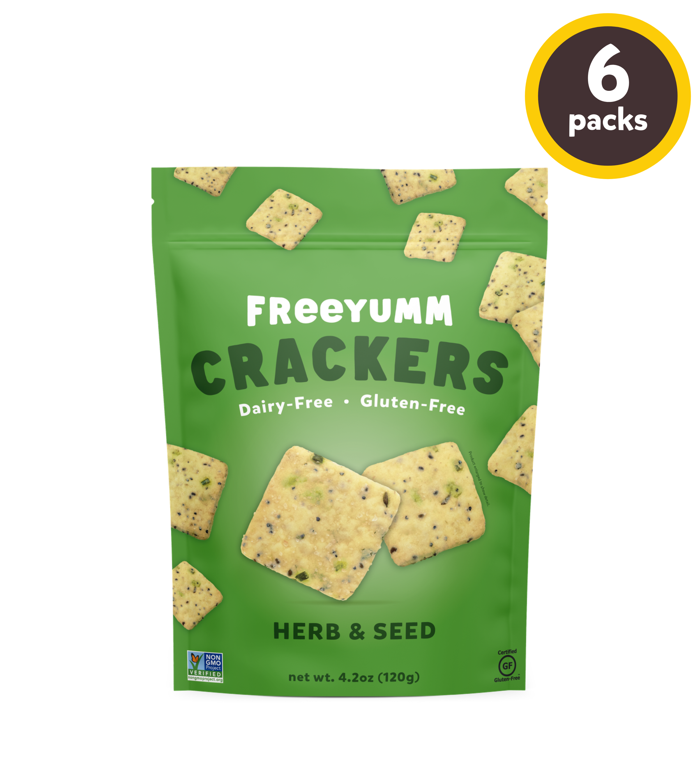 green package of freeyumm herb & seed crackers