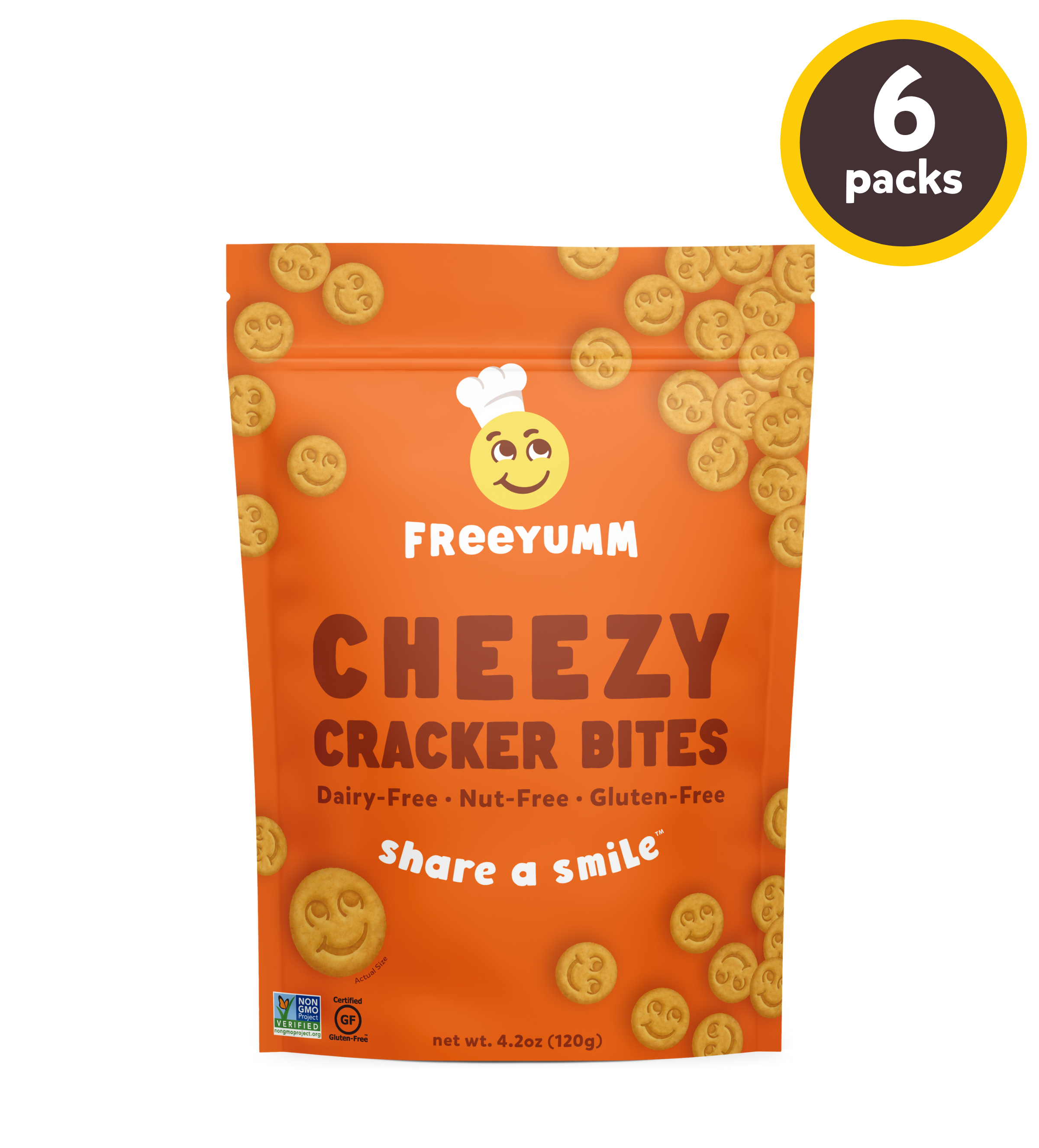 orange package of freeyumm cheezy cracker bites